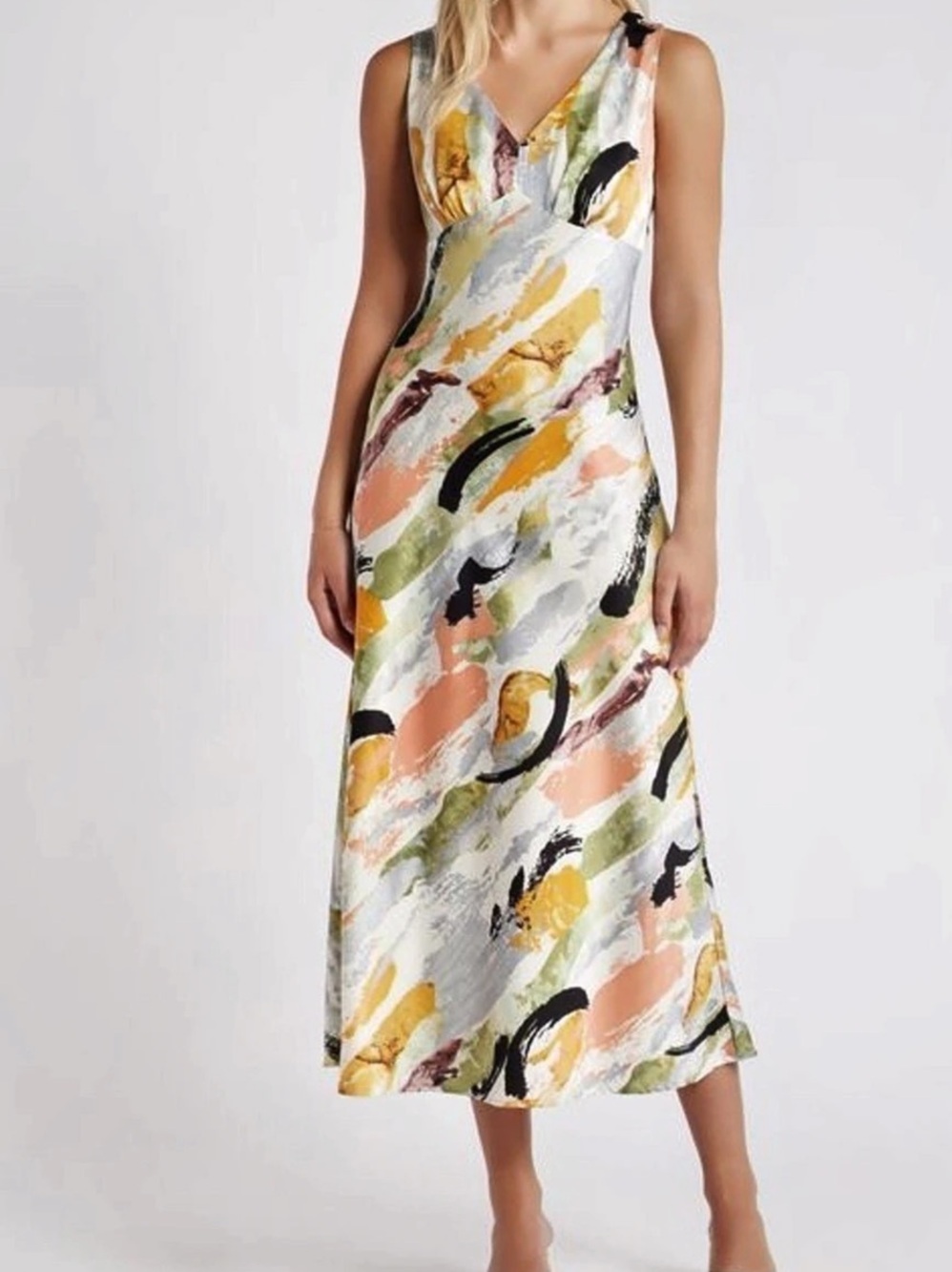 NWT Mila Mae Abstract Multi Abstract Midi Dress Multicolor & White Medium